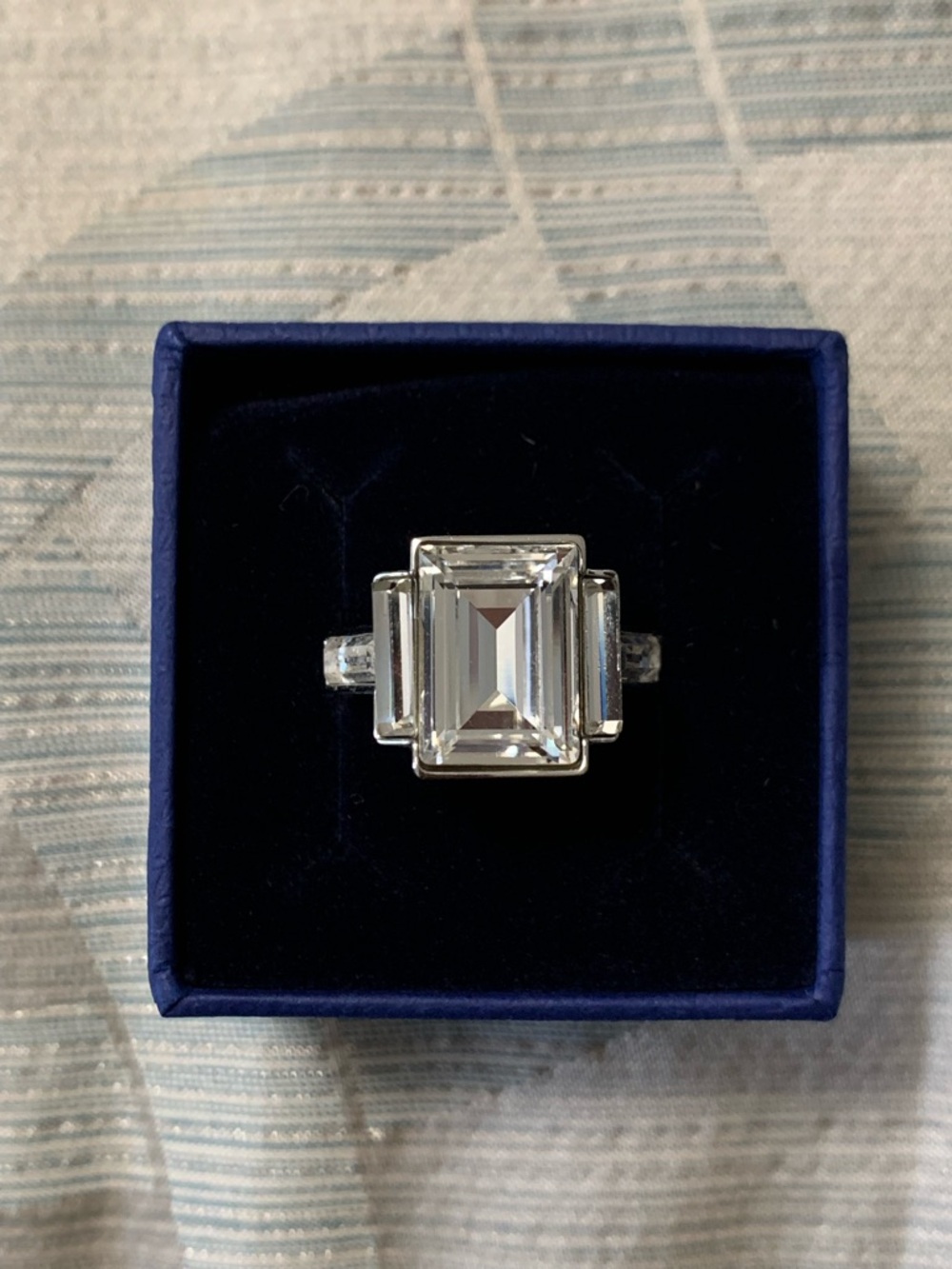 Genuine Swarovski "Prime" Emerald-Cut Clear Crystal Ring size 55